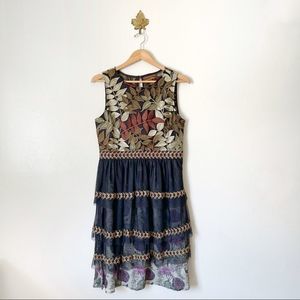 Anthropologie Varun Bahl Vigne Embroidered midi dress in black size Medium boho